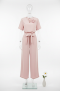 Elegancki komplet damski – bluzka z różą i spodnie wide leg