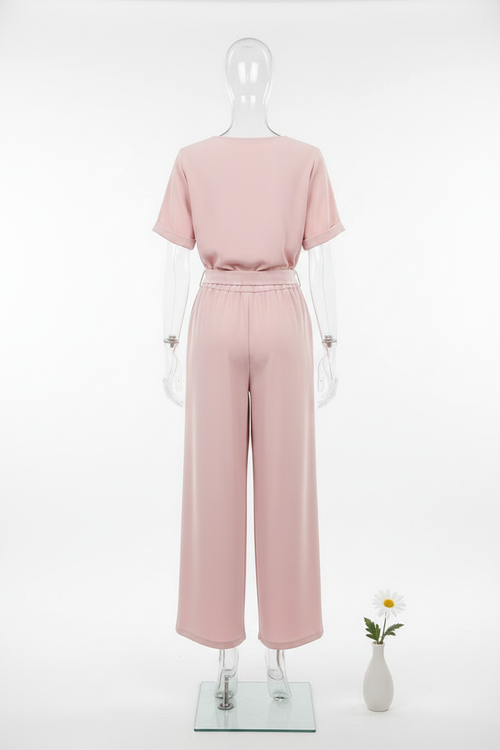 Elegantes Damen-Set – Oberteil mit Rose und Wide-Leg-Hose